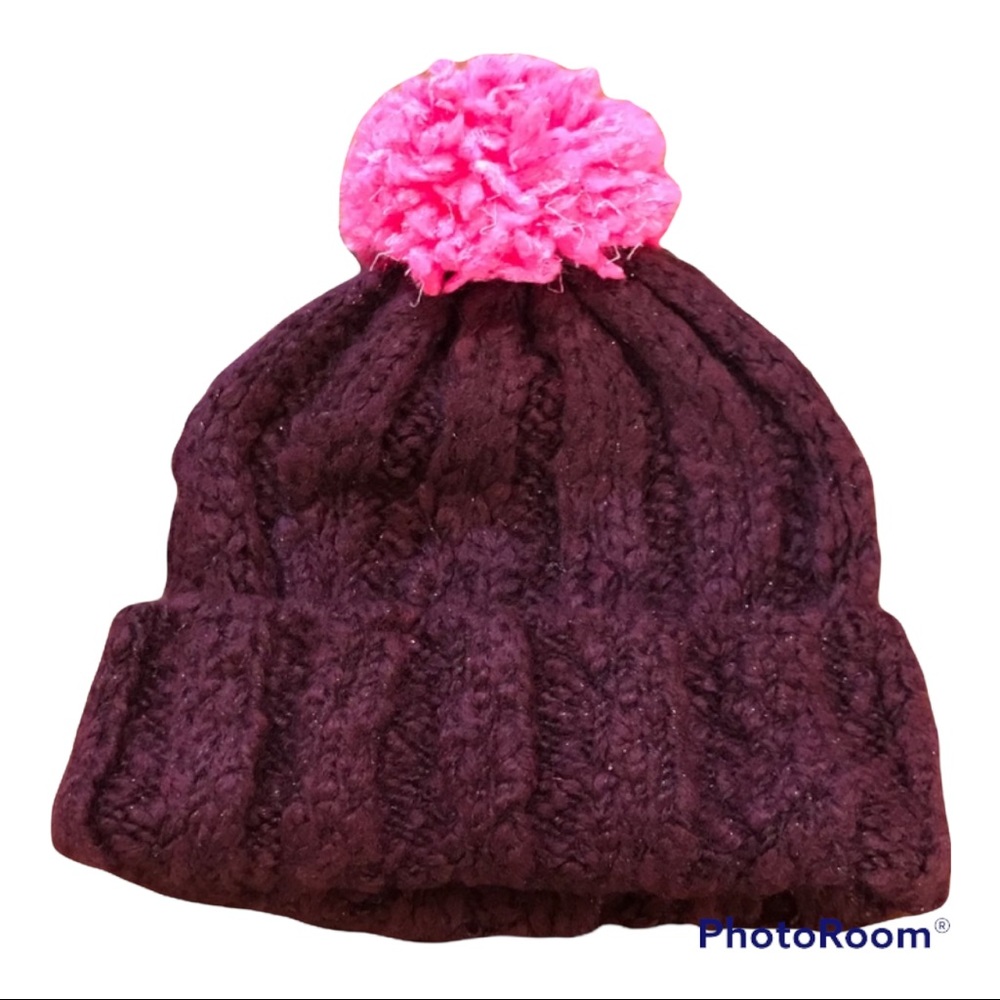 Hollister maroon/ pink Pom Pom hat